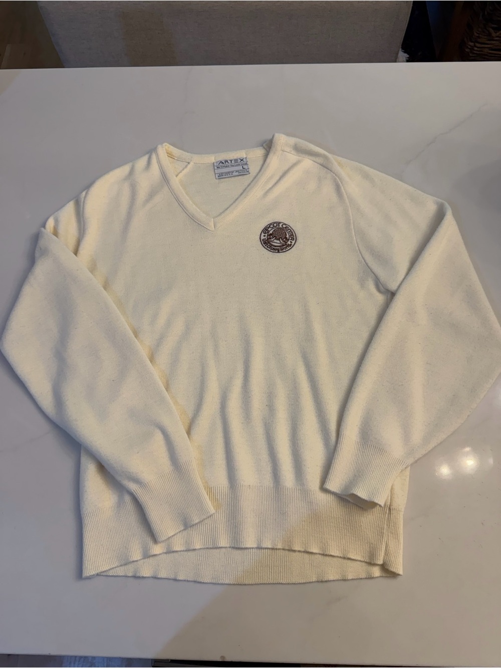 Arctex Cream V-Neck Men's Sweater with Chest Patch